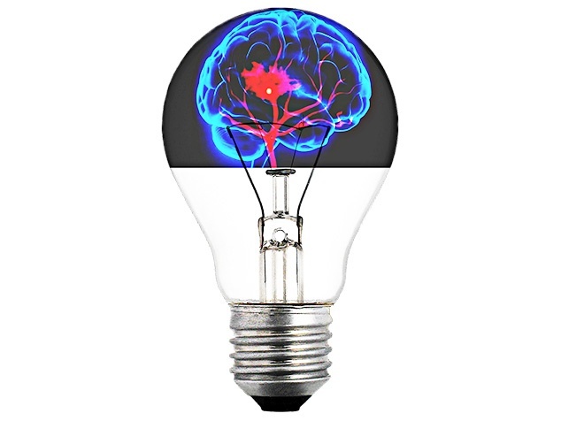 Glühbirne mit Gehirn